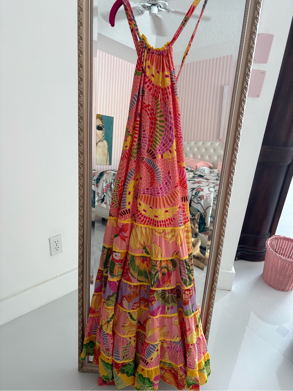 FARM Rio Colorful Bohemian Maxi Dress - Pink & Yellow Bananas Print S